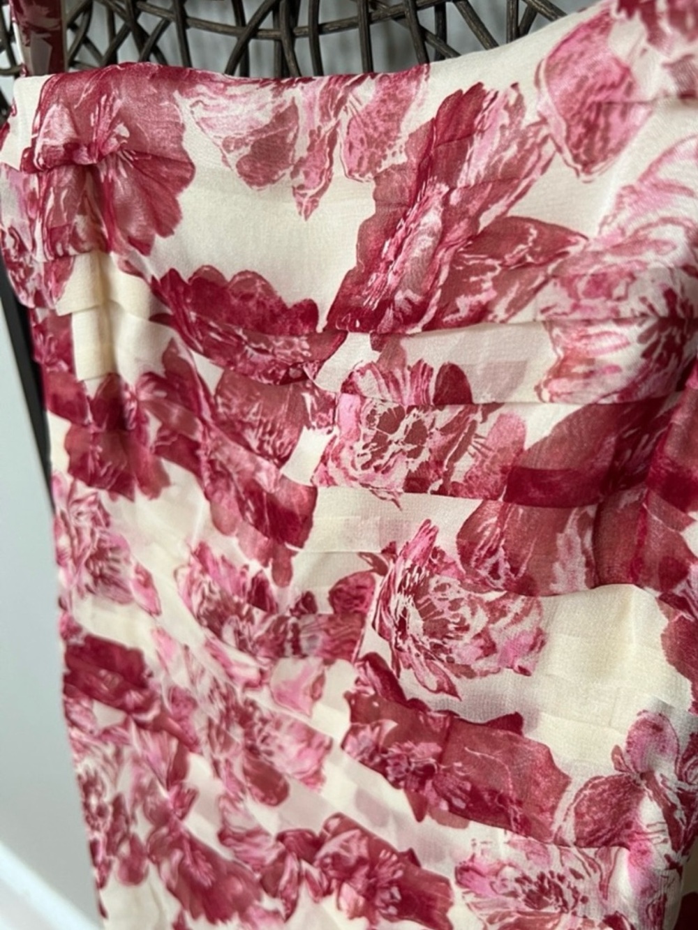 Laundry by Shelli Segal Vintage Y2K 100 Silk Floral Midi Dress Rose Pink Ivory 2 - Picture 3 of 9